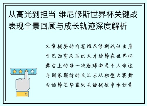 从高光到担当 维尼修斯世界杯关键战表现全景回顾与成长轨迹深度解析 从高光到担当 维尼修斯世界杯关键战表现全景回顾与成长轨迹深度解析